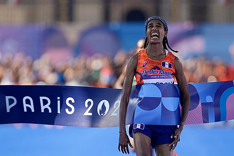 Paris Olympics women's marathon: Sifan Hassan, of the Netherlands, celebrates after winning the gold medal